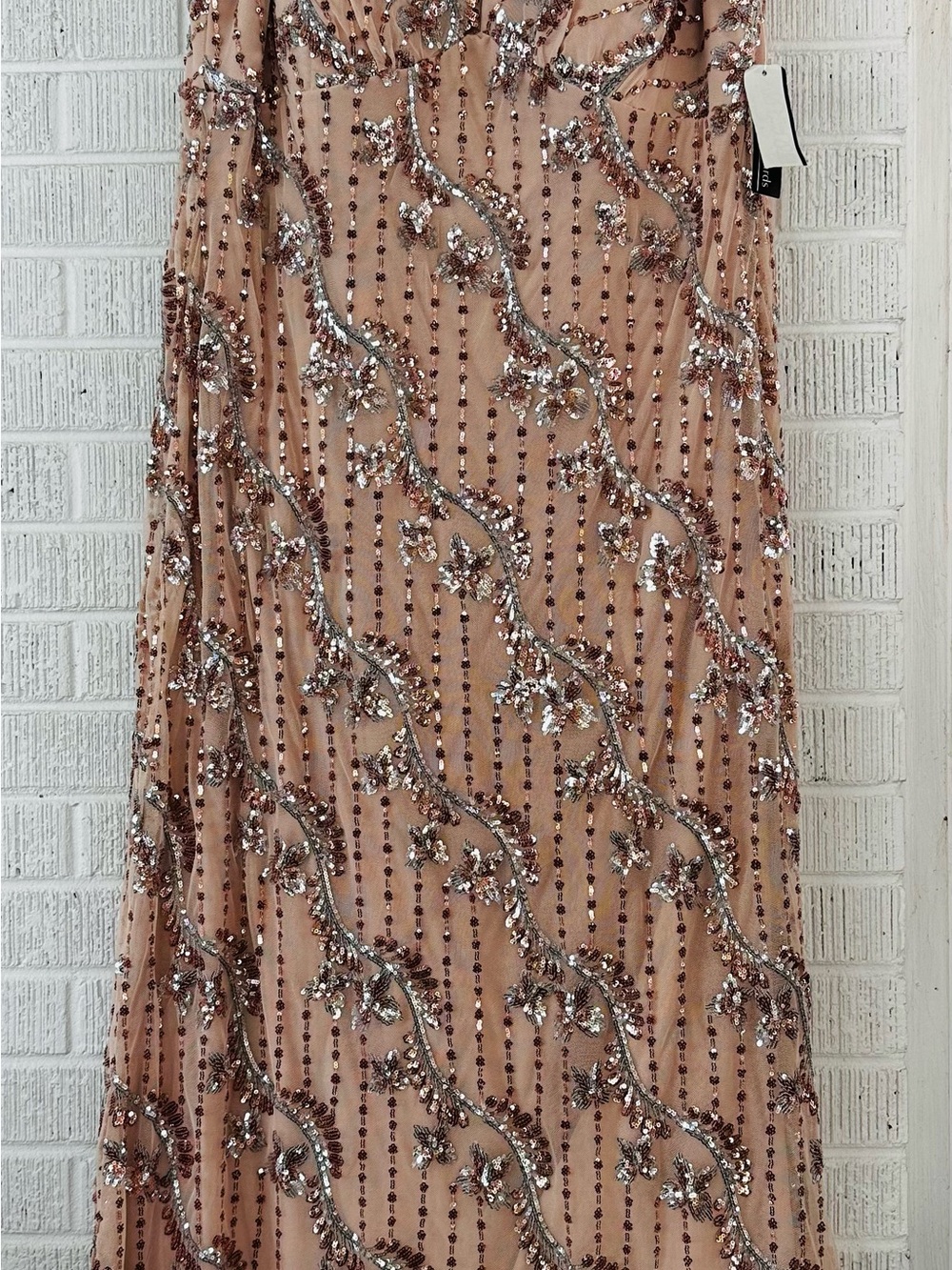 R&M Richards Blush Beaded Sequin Maxi Skirt